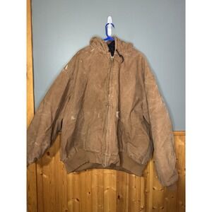 Carhartt Canvas Quilt Lined Jacket Mens 5XL J130  Brown Hooded Distressed